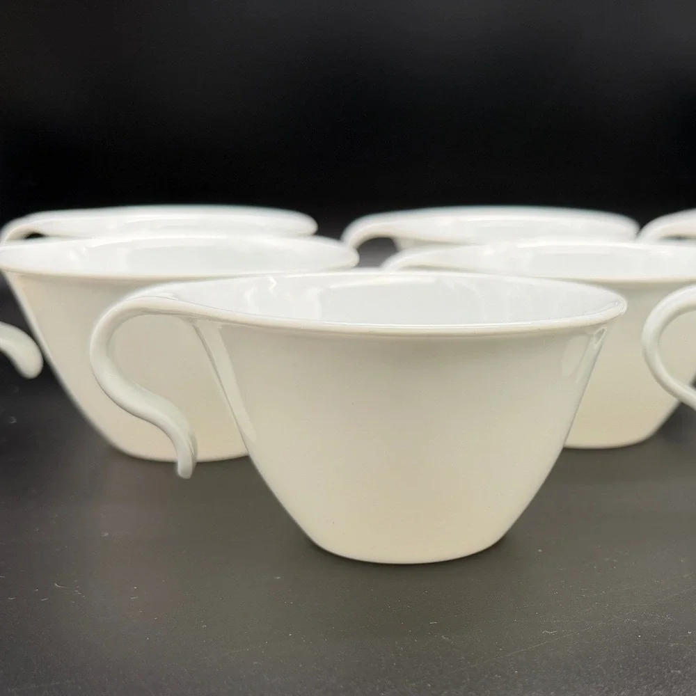 Corelle Livingware Corning White Hook Handle Stackable Teacups Set of 4 USA